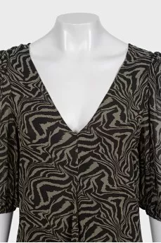Black printed midi dress with a V-neck