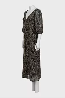 Black printed midi dress with a V-neck