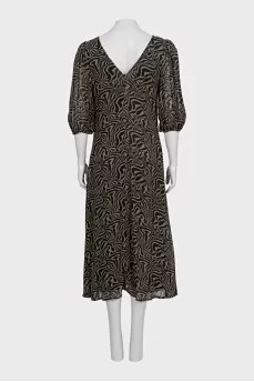 Black printed midi dress with a V-neck