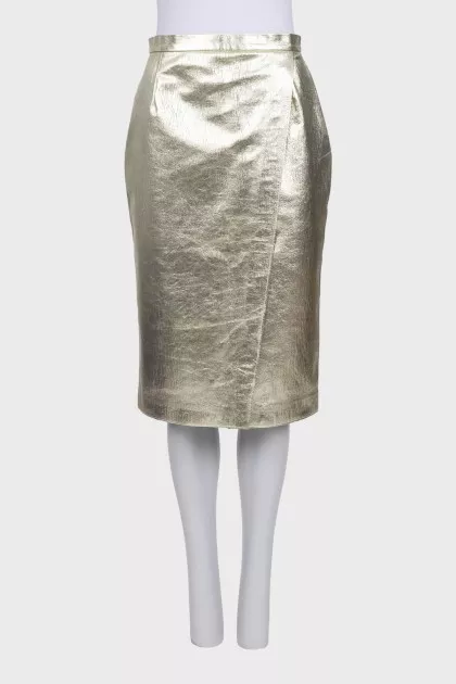 Gold pencil skirt with slit