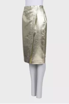 Gold pencil skirt with slit