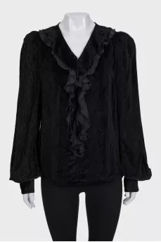 Black velvet blouse with ruffles