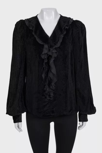 Black velvet blouse with ruffles
