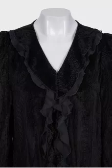 Black velvet blouse with ruffles