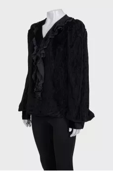 Black velvet blouse with ruffles