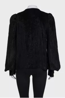 Black velvet blouse with ruffles