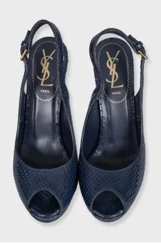 Blue python leather shoes