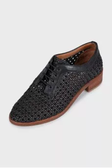 Black woven leather shoes