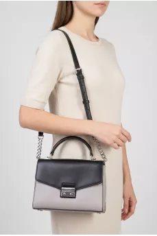 Two-tone leather satchel