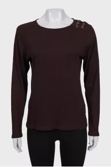 Dark brown long sleeve top with buckles on the shoulder