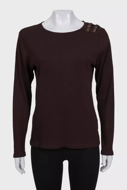 Dark brown long sleeve top with buckles on the shoulder