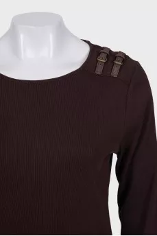 Dark brown long sleeve top with buckles on the shoulder