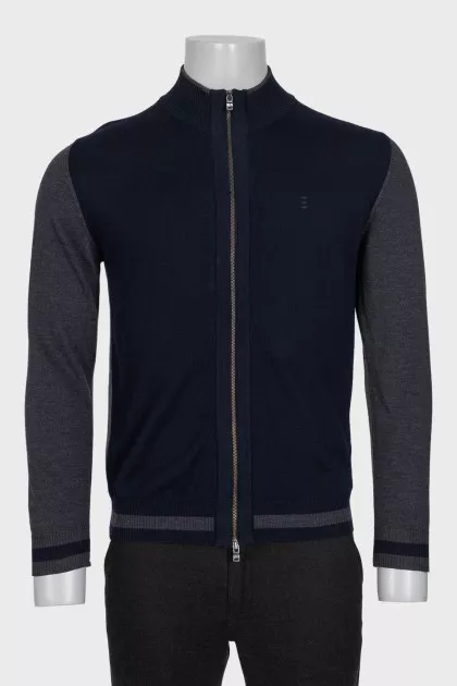 Men's two-tone zip-up cardigan