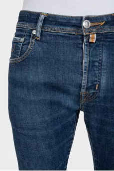 Men's blue straight-leg jeans with buttons