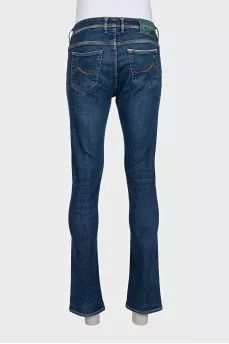 Men's blue straight-leg jeans with buttons