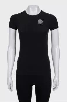 Black T-shirt with a signature print