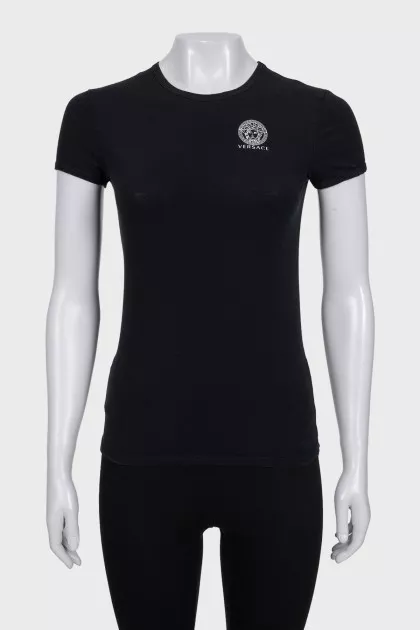 Black T-shirt with a signature print