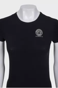 Black T-shirt with a signature print