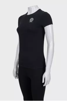 Black T-shirt with a signature print