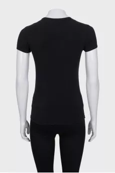 Black T-shirt with a signature print