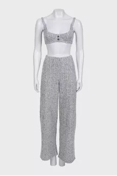 Gray suit with wide patterned trousers