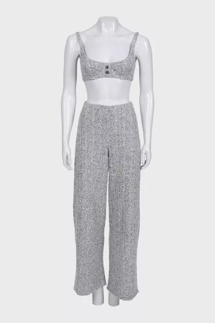 Gray suit with wide patterned trousers