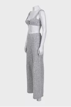 Gray suit with wide patterned trousers