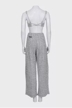 Gray suit with wide patterned trousers