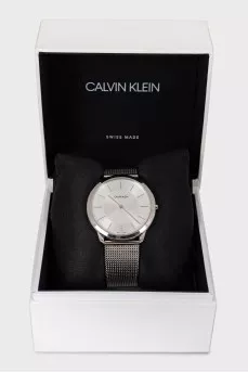Men's silver watch with braided pattern