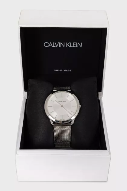 Men's silver watch with braided pattern