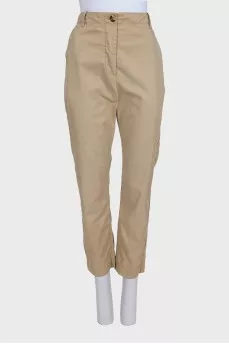 Beige straight-leg trousers with buttons