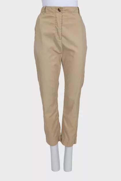 Beige straight-leg trousers with buttons