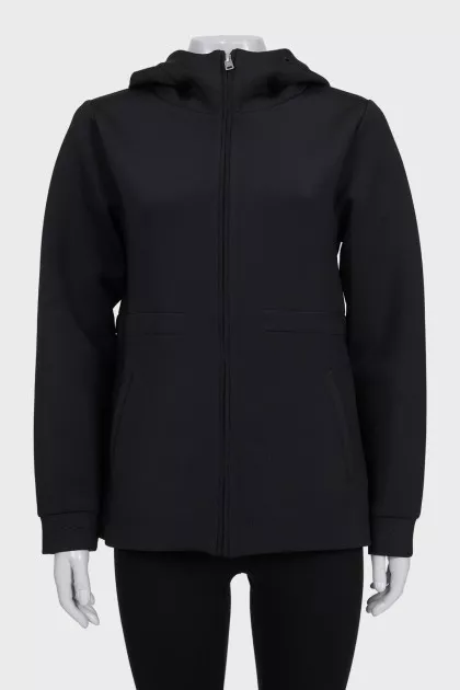 Sports black sweatshirt with a hood