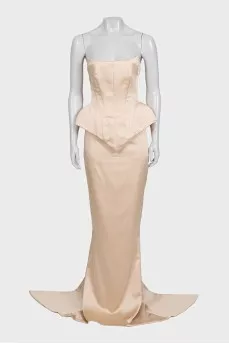 Satin suit with corset and skirt