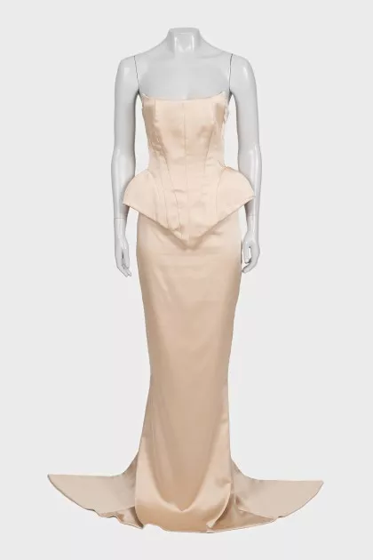 Satin suit with corset and skirt