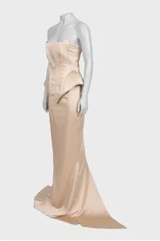 Satin suit with corset and skirt