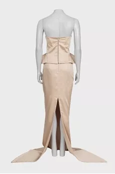 Satin suit with corset and skirt