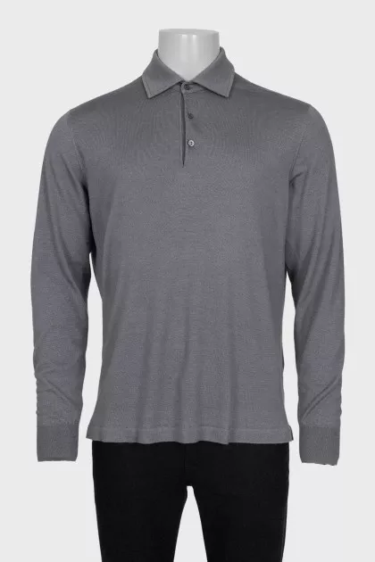 Men's long sleeve cashmere and silk polo shirt