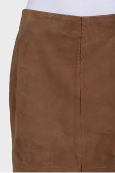 Brown fitted suede skirt
