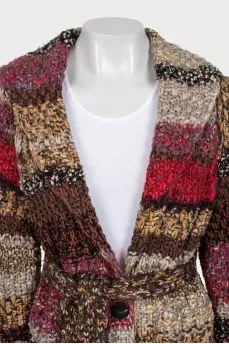 Multicolored knitted cardigan with a belt