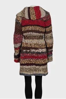 Multicolored knitted cardigan with a belt