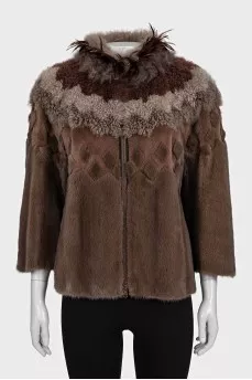Mink coat with feathers
