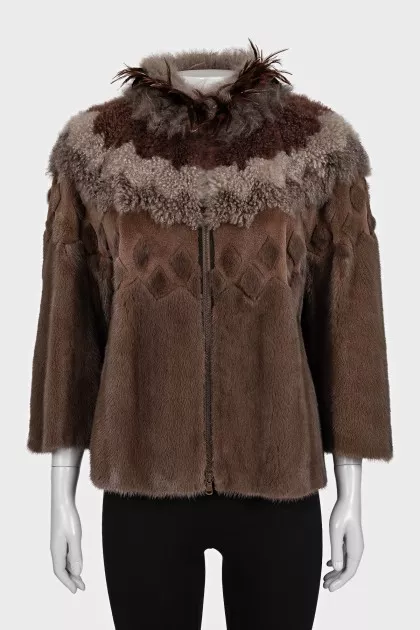 Mink coat with feathers