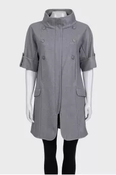 Gray short sleeve coat made of wool, cashmere and silk