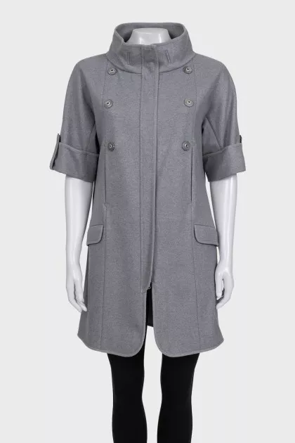 Gray short sleeve coat made of wool, cashmere and silk