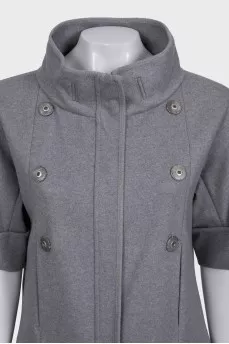Gray short sleeve coat made of wool, cashmere and silk