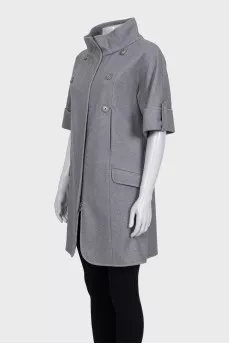 Gray short sleeve coat made of wool, cashmere and silk