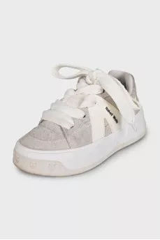 Gray suede sneakers with a chunky platform
