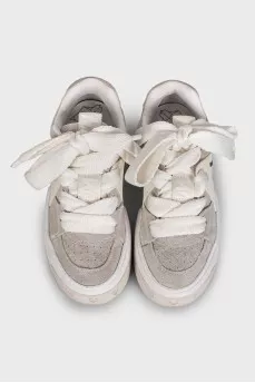 Gray suede sneakers with a chunky platform