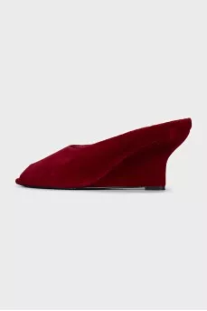 Red velvet wedge shoes